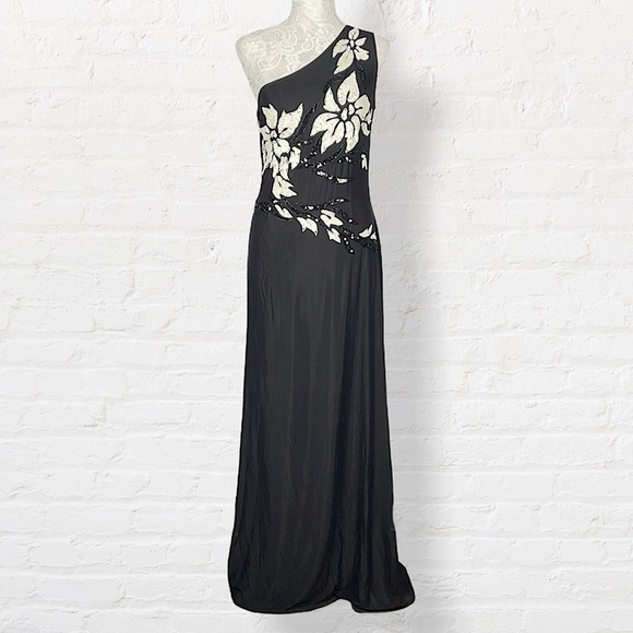 Cachè One Shoulder Sequined Evening Gown Formal Black Tie Full Length Small - Picture 2 of 13